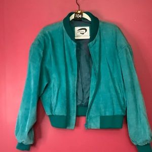 Genuine suede bomber jacket, turquoise mind vintage 1990s very good condition